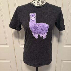 Whistle & Flute organic cotton purple llama happy graphic short sleeved tee S